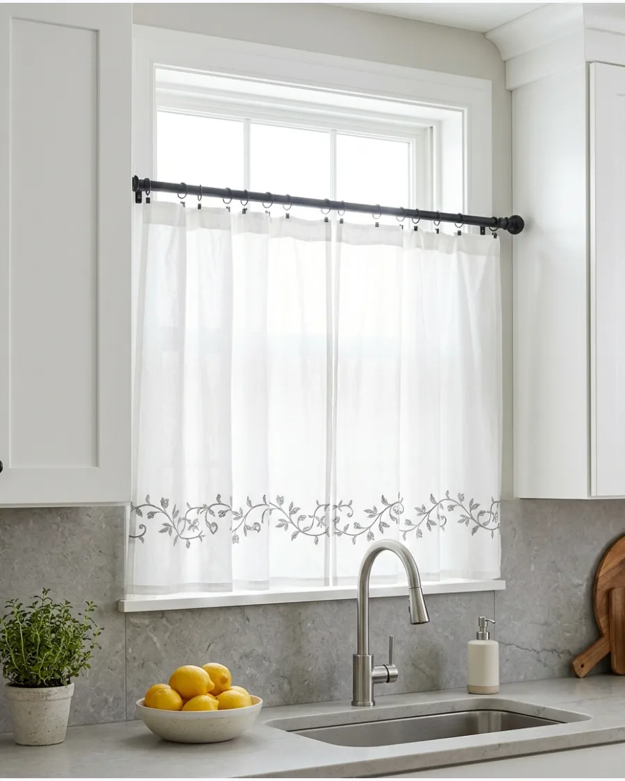8. Embroidered Café Curtains