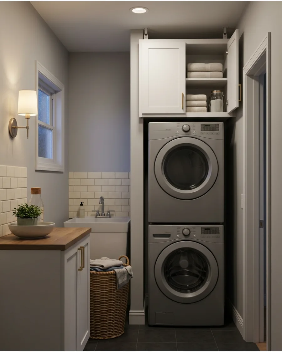 20. Cabinets Above a Stacked Washer and Dryer