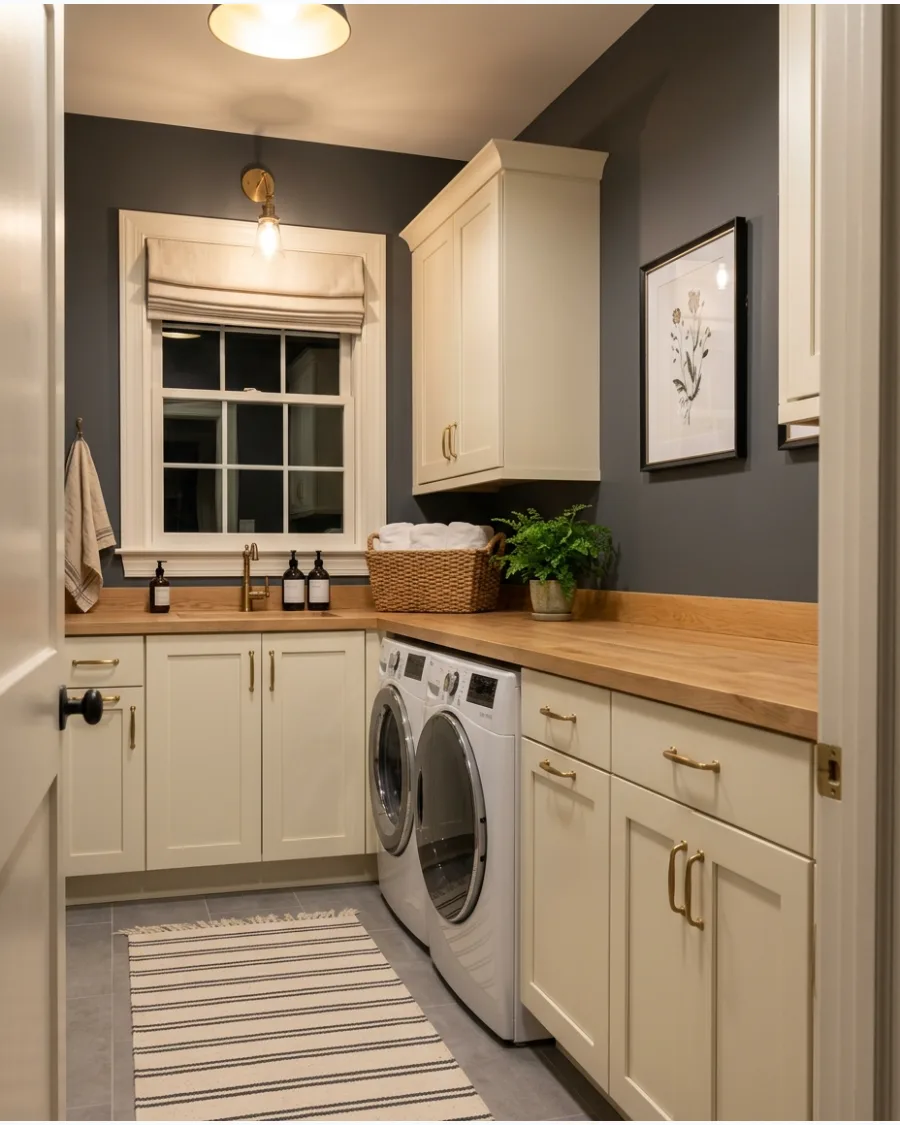 33. Warm White Laundry Cabinets