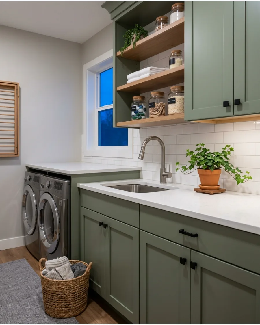 34. Sage Green Laundry Cabinets