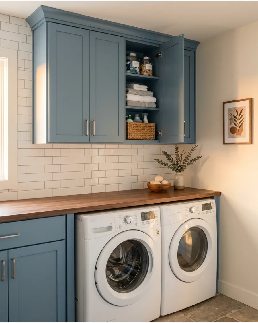 36. Dusty Blue Laundry Cabinets