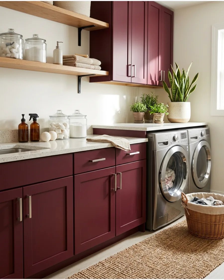 38. Burgundy Laundry Room Cabinets