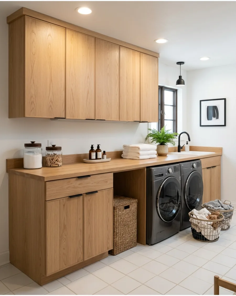 44. Natural Oak Laundry Cabinets