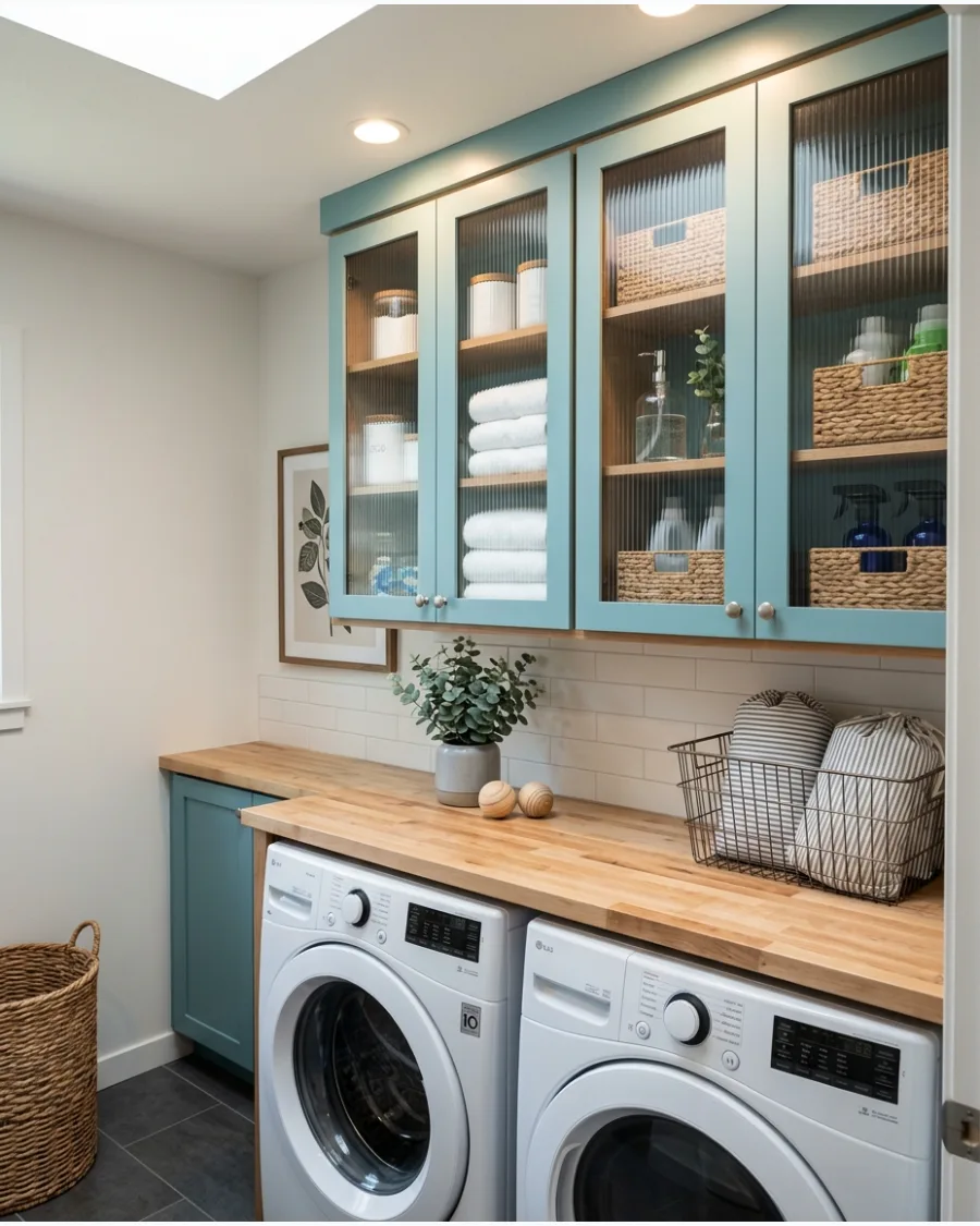 50. Glass-Front Laundry Cabinets