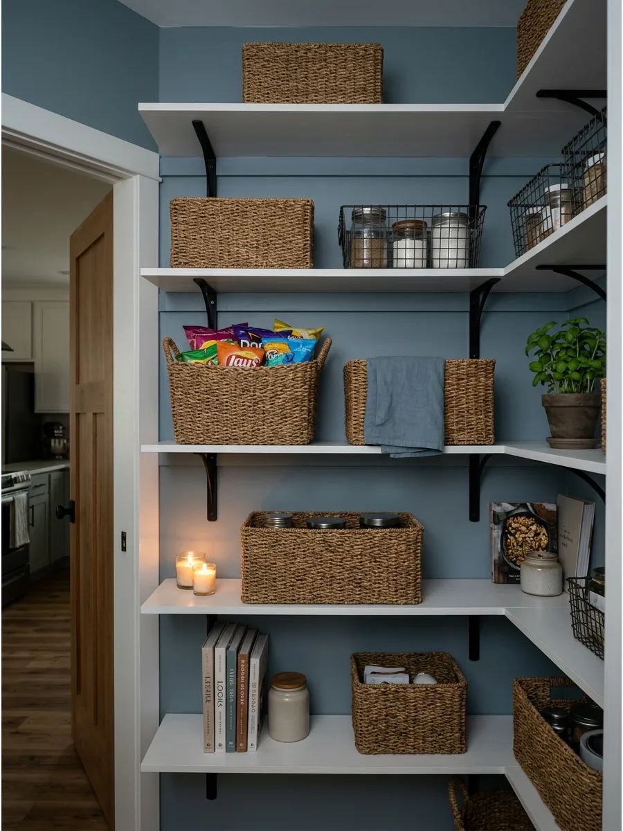 16. Pantry Shelves With Baskets