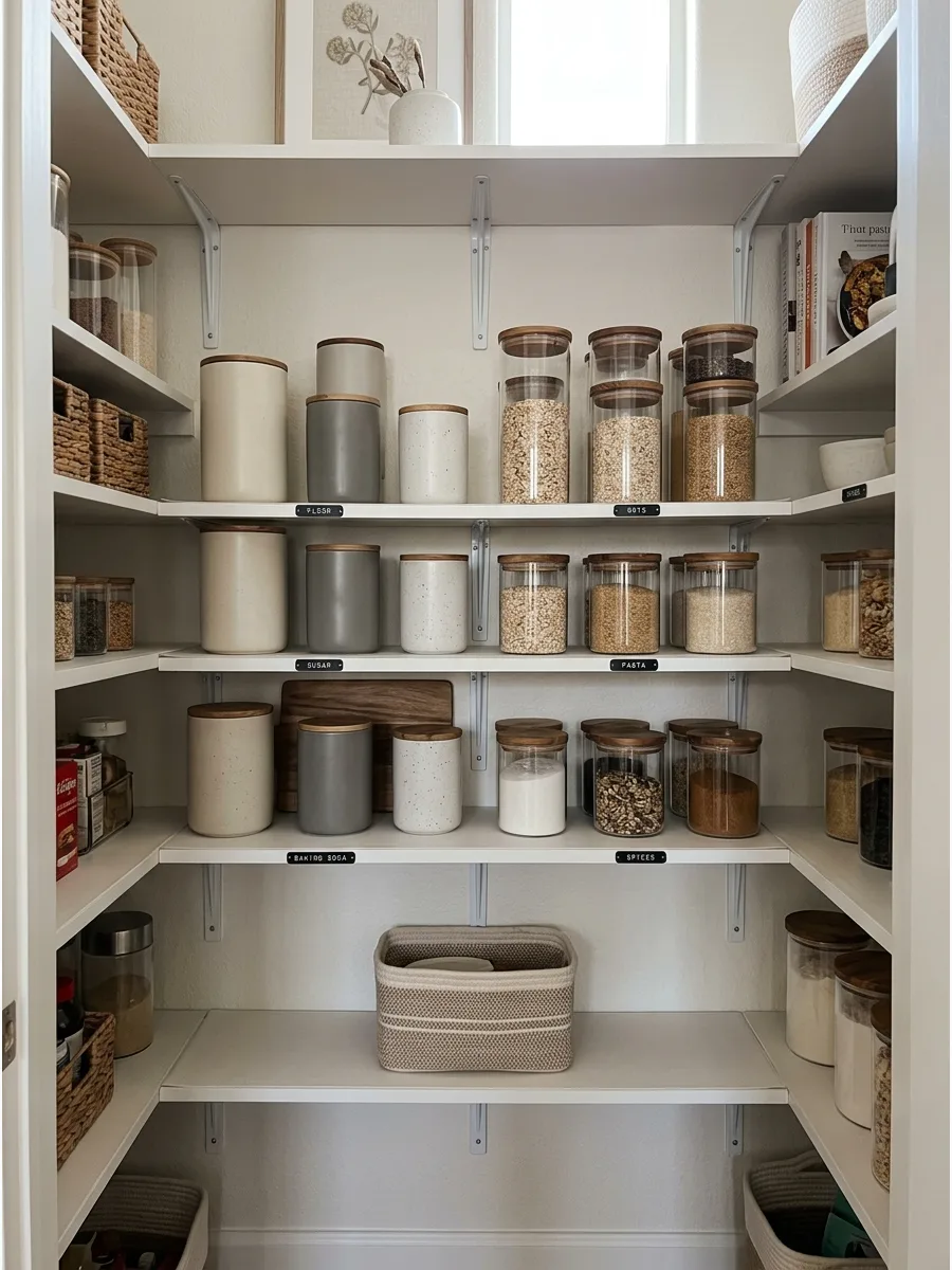 18. Tiny Pantry With Labeled Shelves
