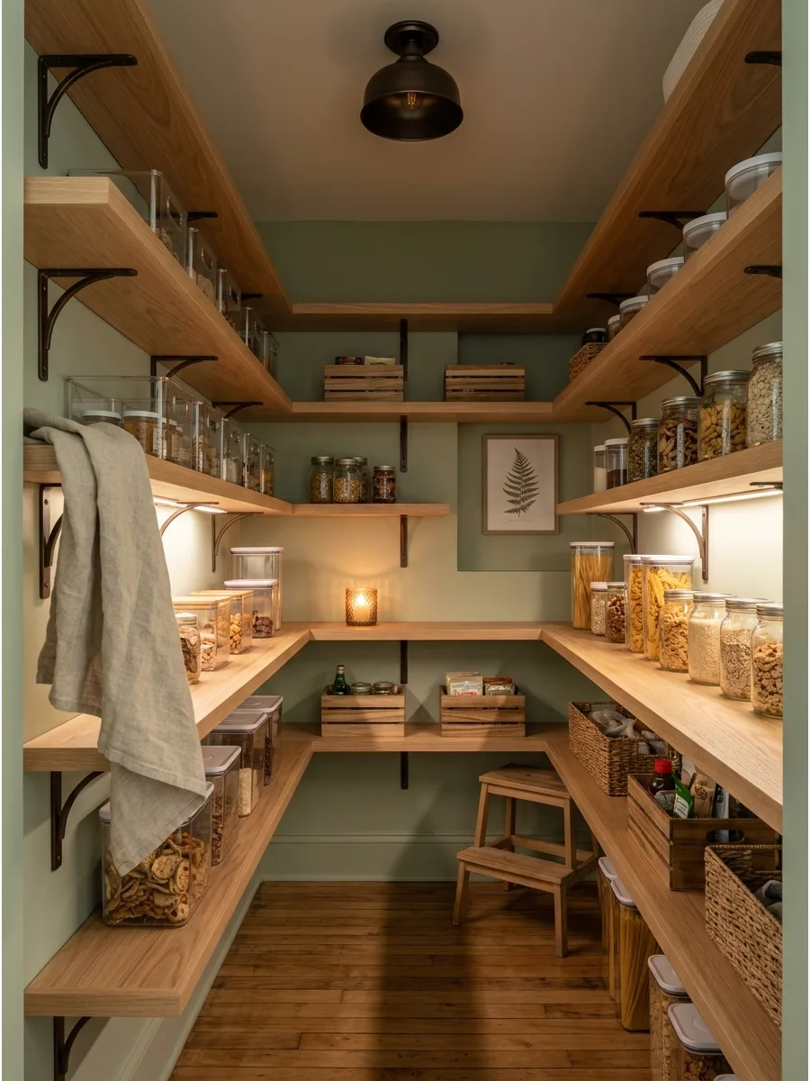2. U-Shaped Walk-In Pantry Shelving