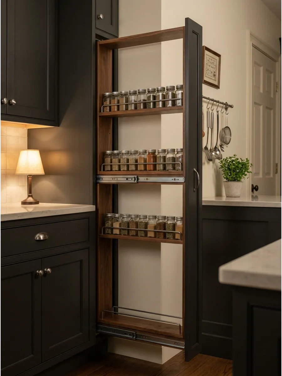 20. Slim Pull-Out Pantry Shelving