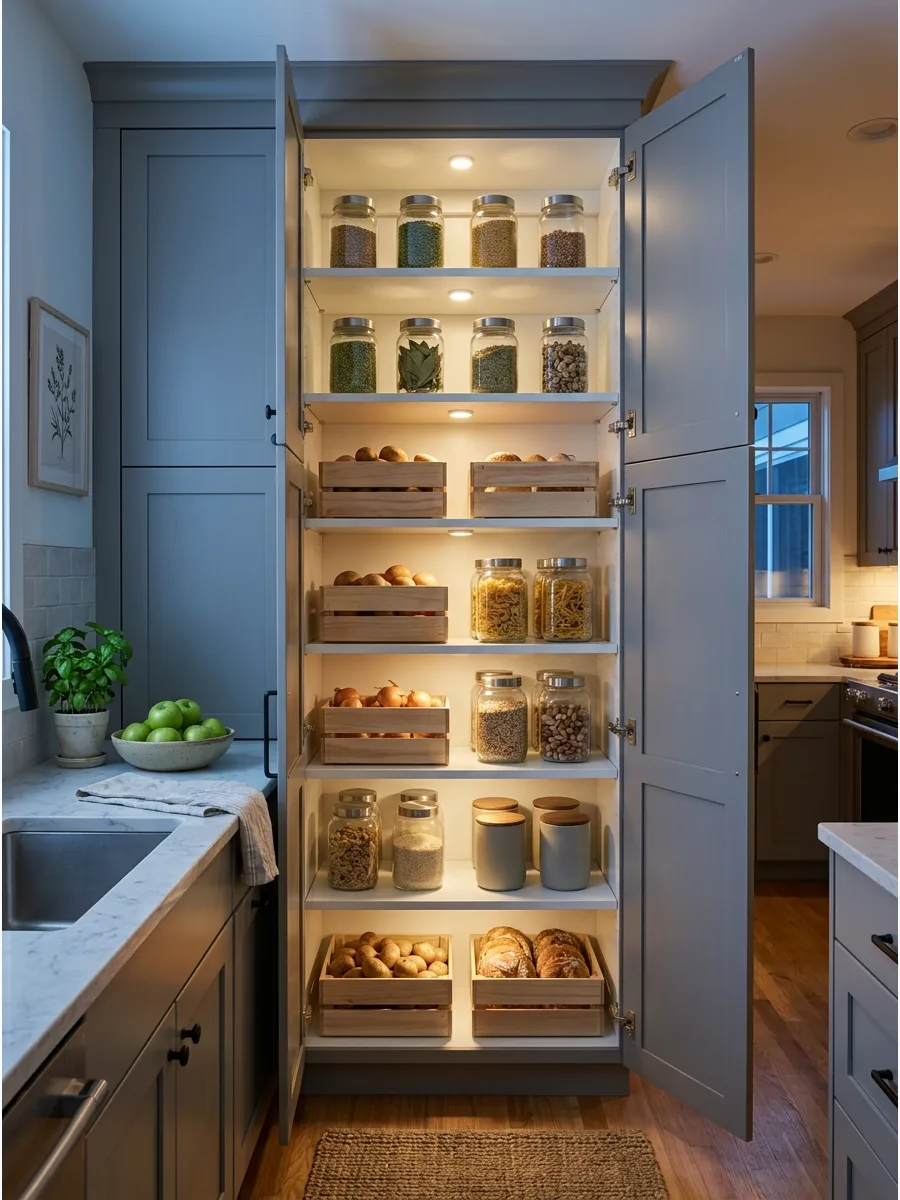 23. Hidden Pantry Shelving Behind Cabinet Doors