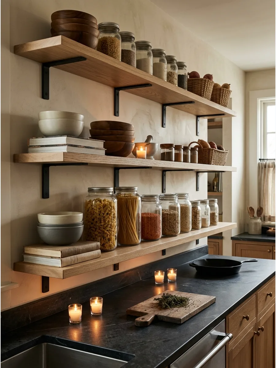 31. Open Pantry Wall Shelves