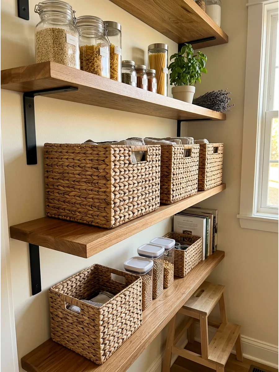 34. Open Shelves With Woven Baskets
