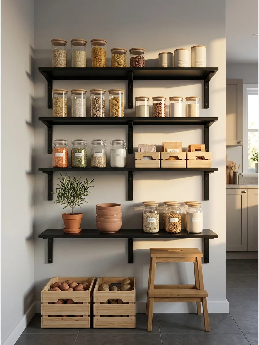 44. Black Pantry Shelving
