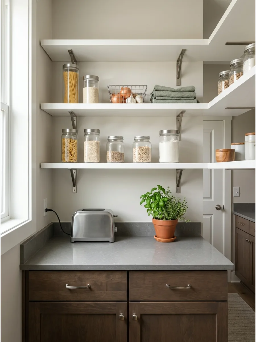 45. Stone-Look Pantry Counter With Shelves