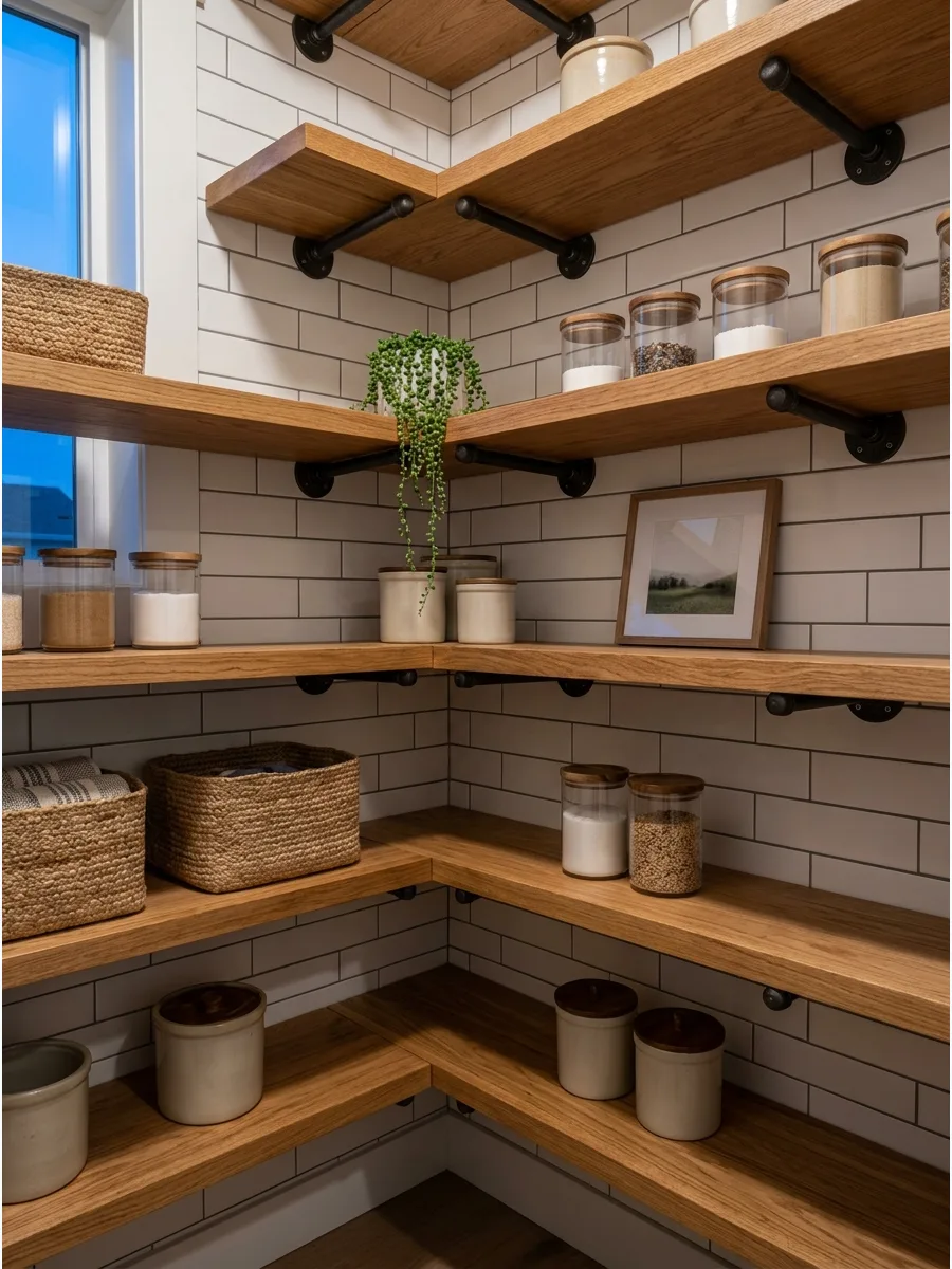 47. Wood and Metal Pantry Shelves