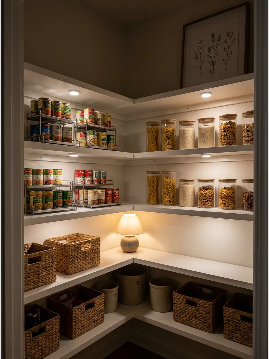 6. Wraparound Corner Pantry Shelves