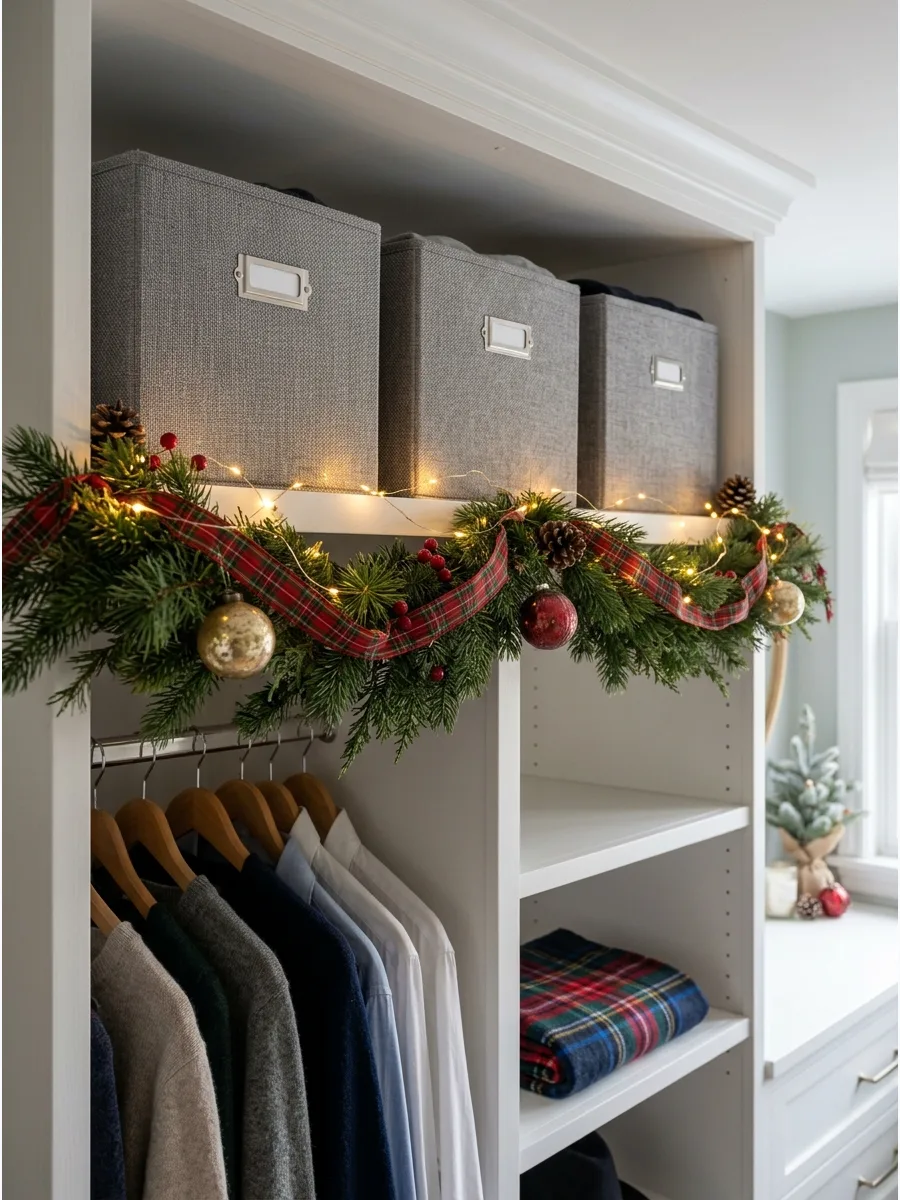 39. Use Matching Storage Boxes Above Wardrobes