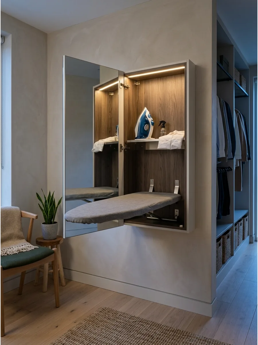 44. Wall-Mounted Mirror Ironing Station