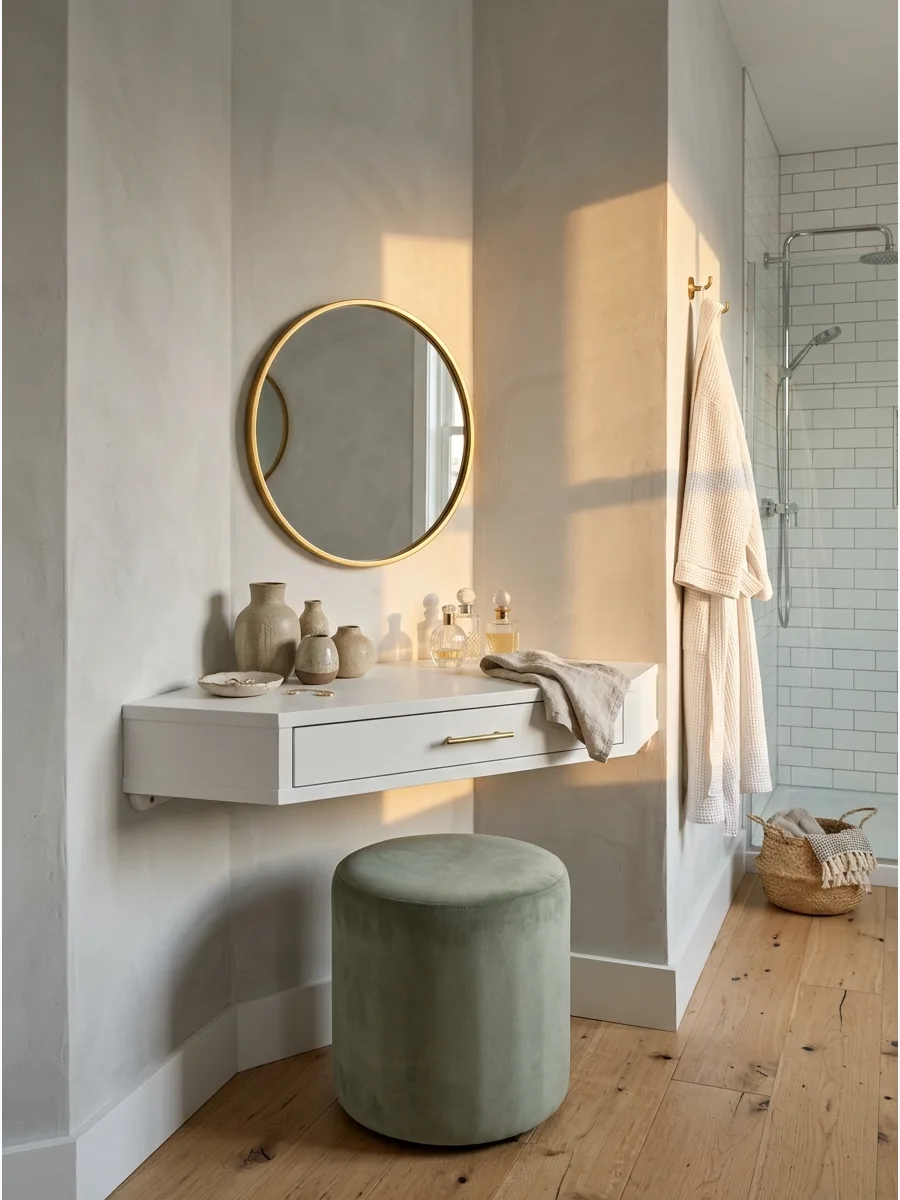 48. Floating Corner Vanity Nook
