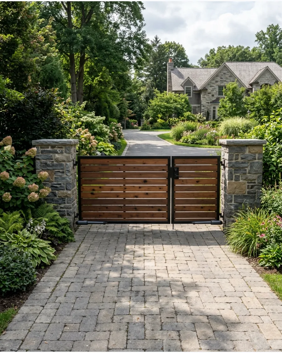 20. Wood Gate Between Stone Pillars