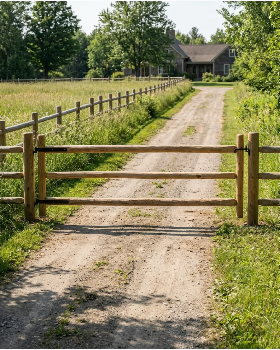 37. Split-Rail-Inspired Driveway Gate