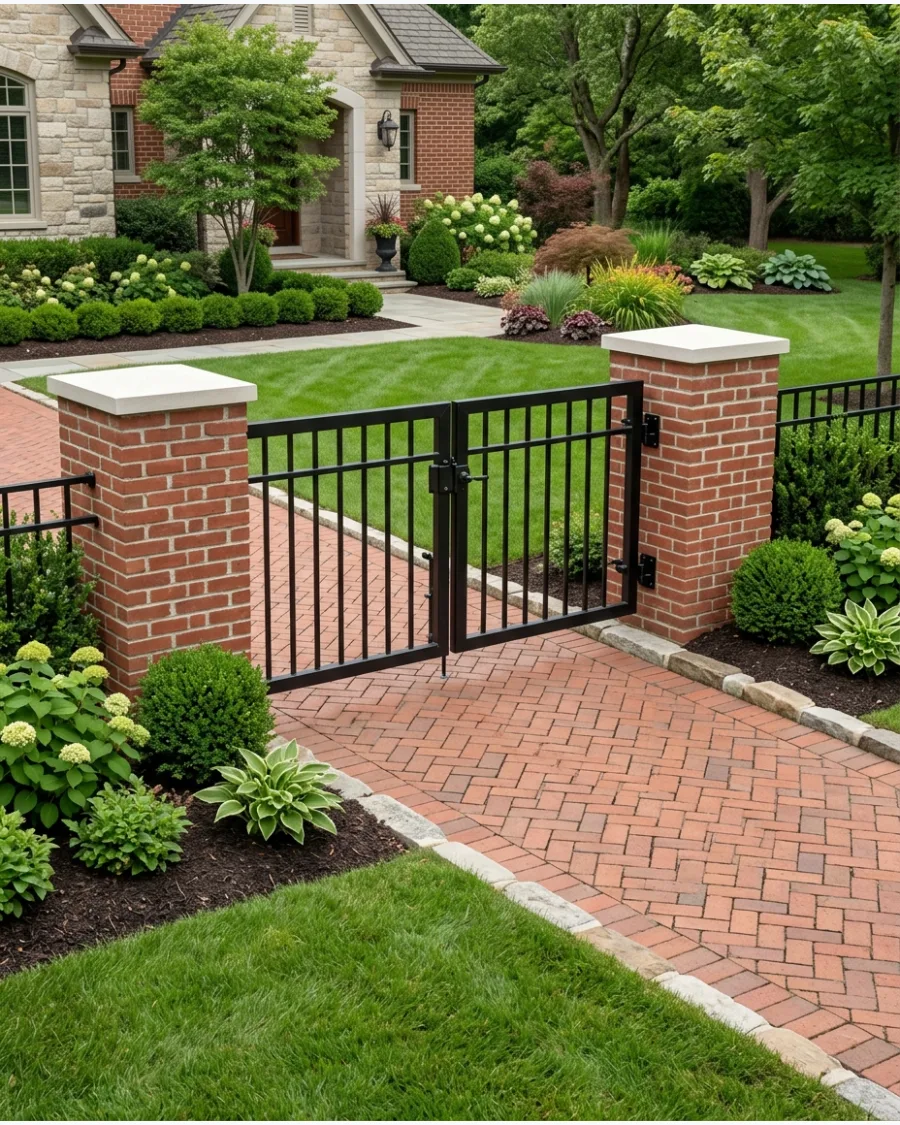45. Brick-Pillar Driveway Gate