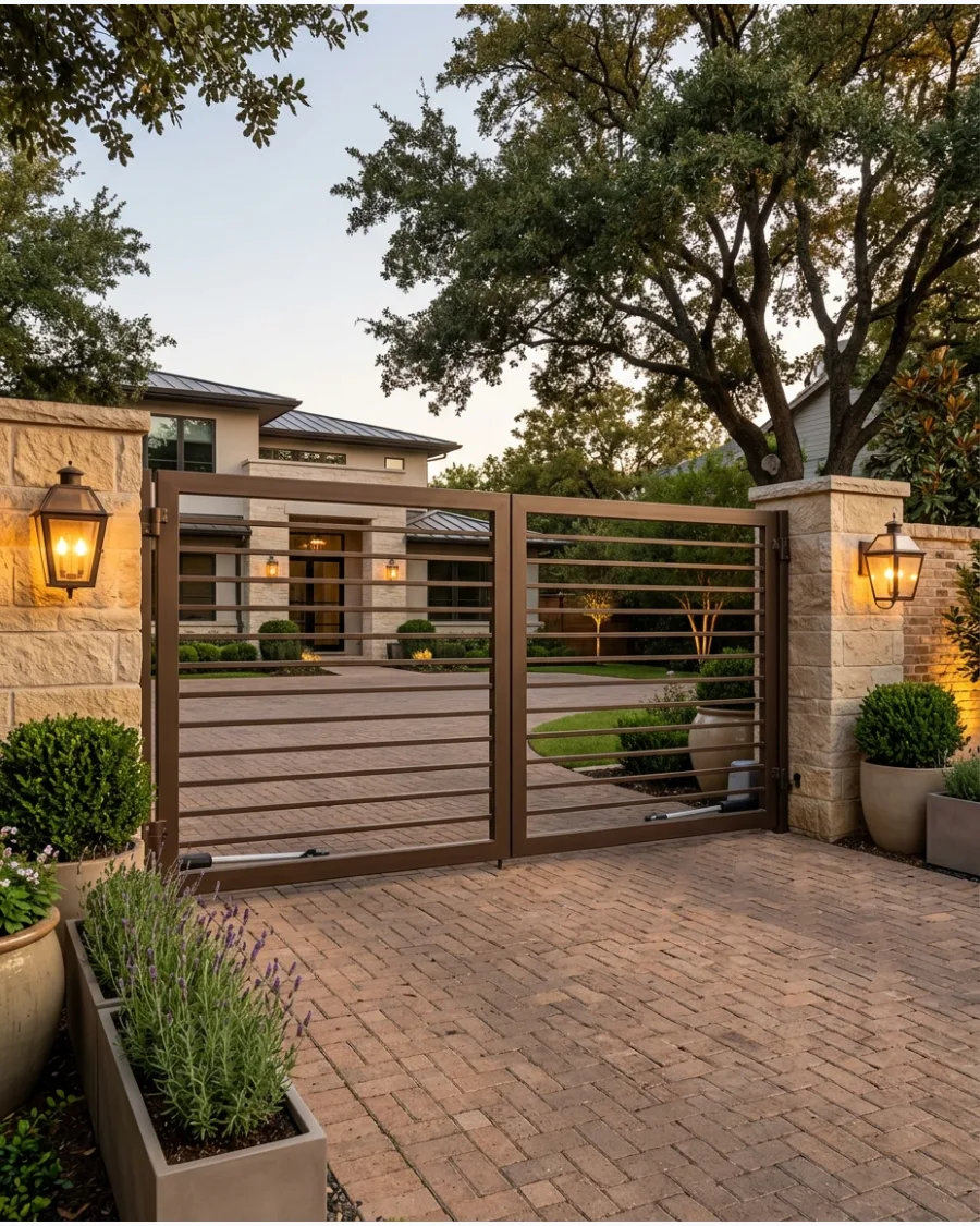 9. Modern Bronze Driveway Gate