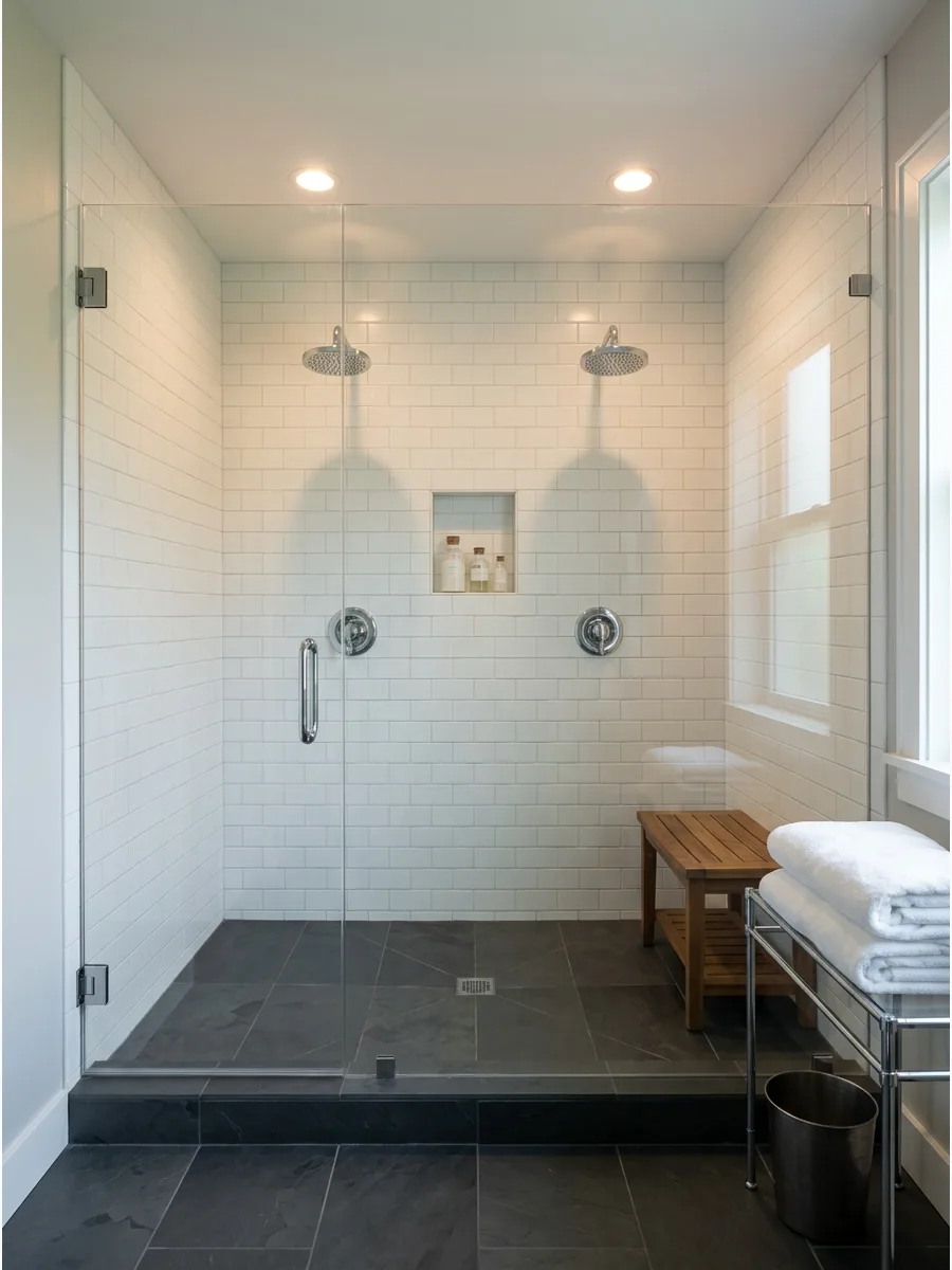 1. Double Shower Head Walk-In Shower