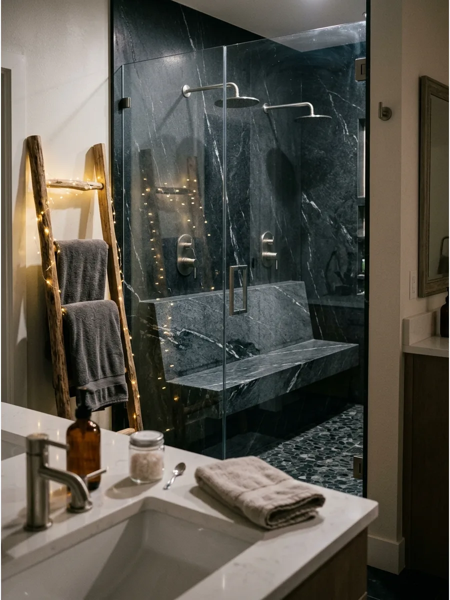 29. Stone Bench Walk-In Shower
