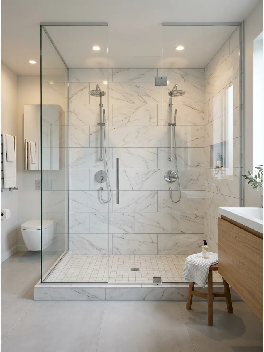 35. Marble-Look Two Person Shower
