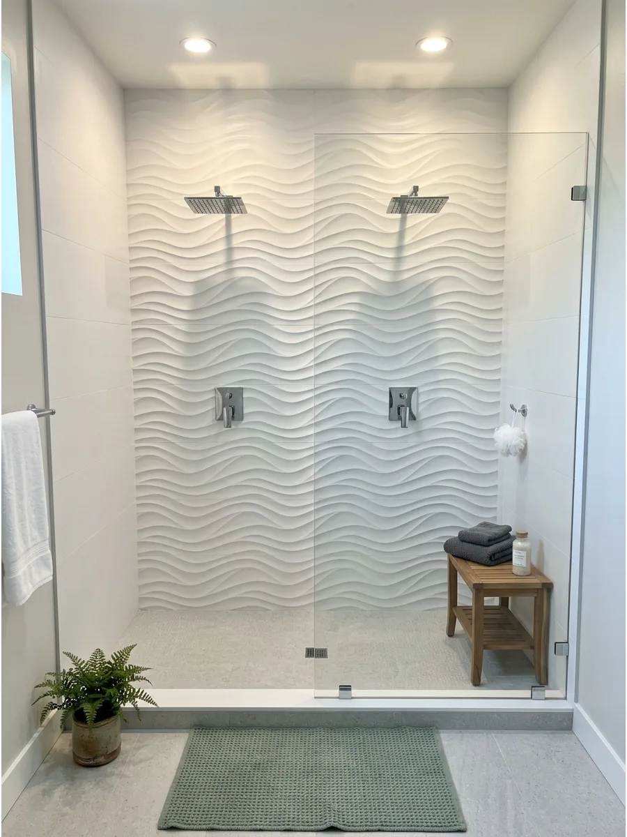 40. Textured Feature Wall Shower