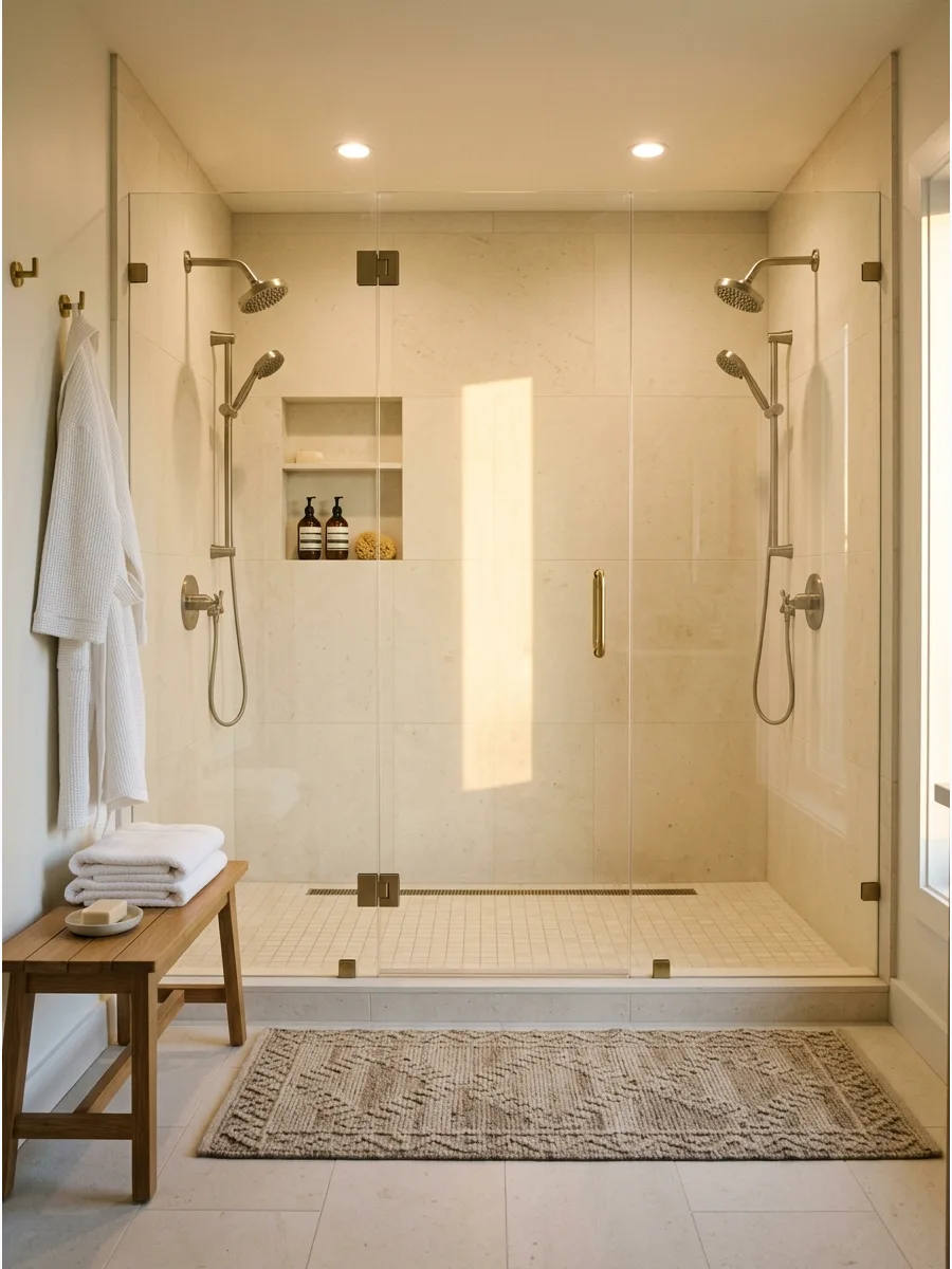 43. Narrow Double Shower Layout