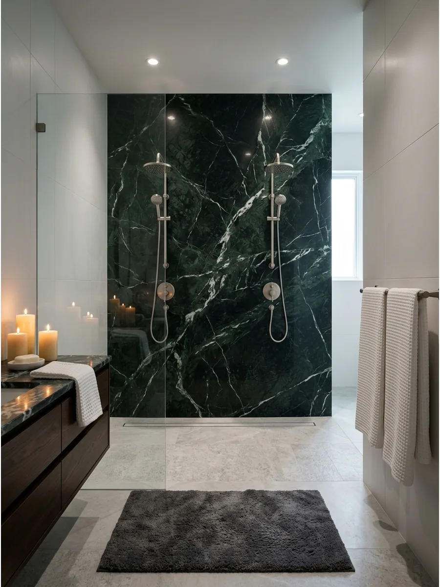 50. Statement Stone Double Shower Wall