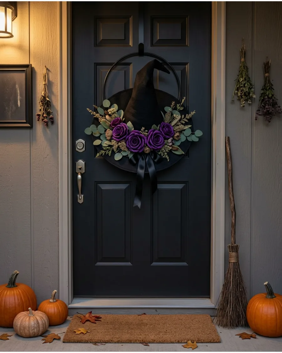 14. Floral Witch Hat Door Hanger