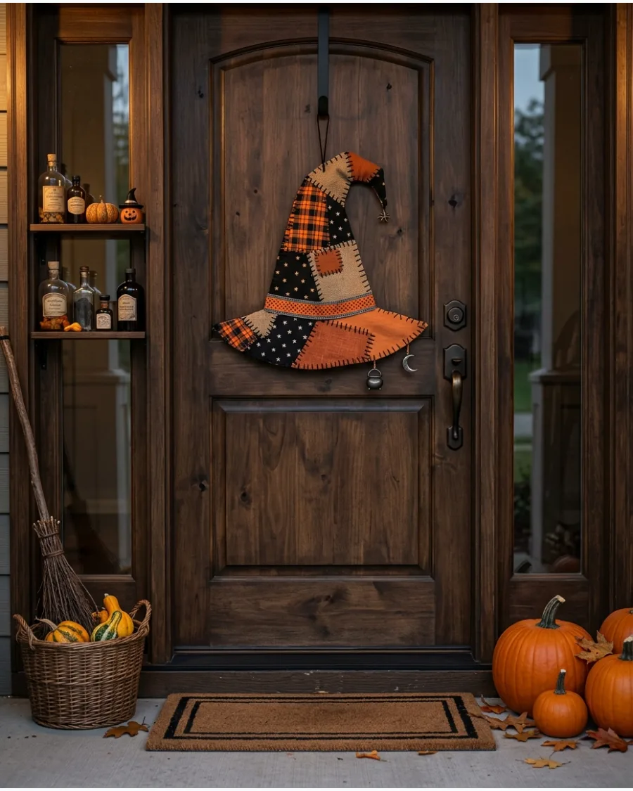 18. Patchwork Witch Hat Door Hanger