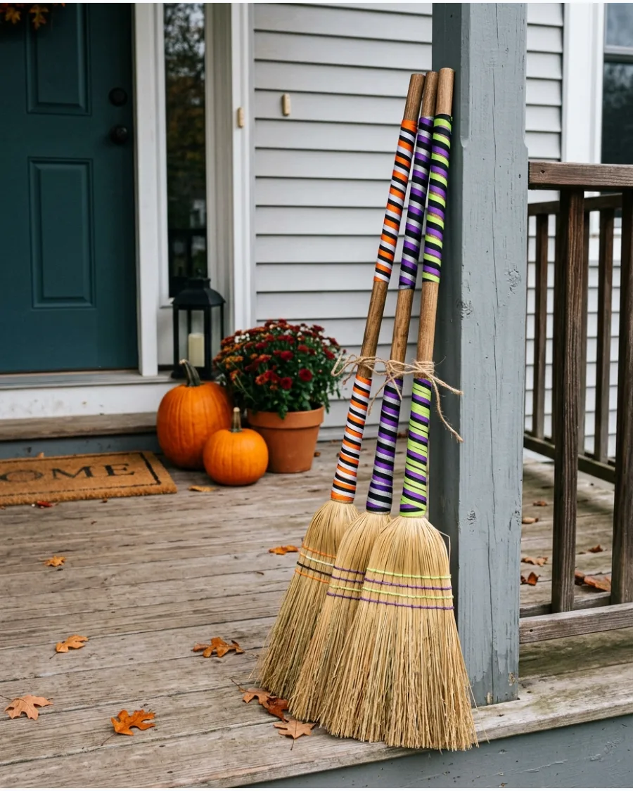 23. Colorful Ribbon Witch Brooms