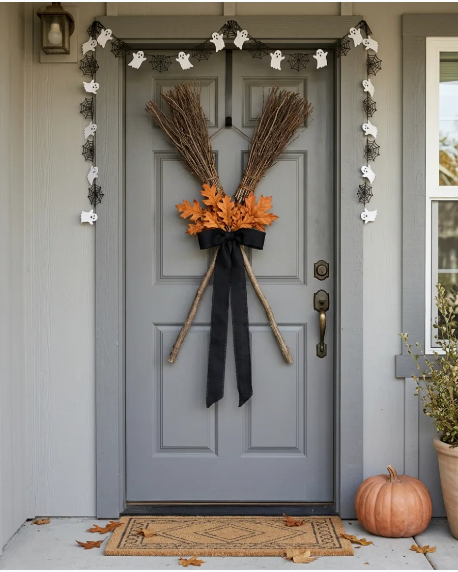 3. Crossed Witch Broom Door Hanger