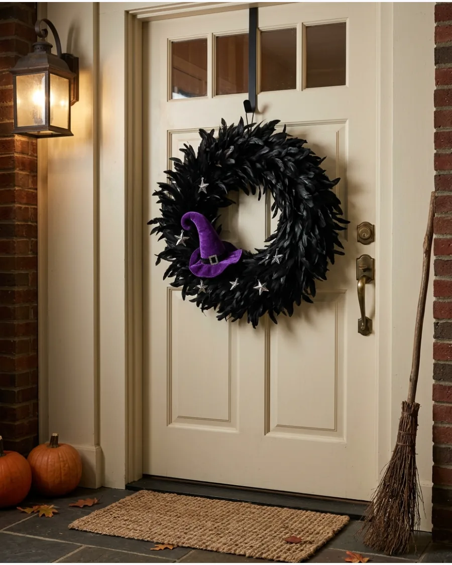 4. Black Feather Witch Wreath