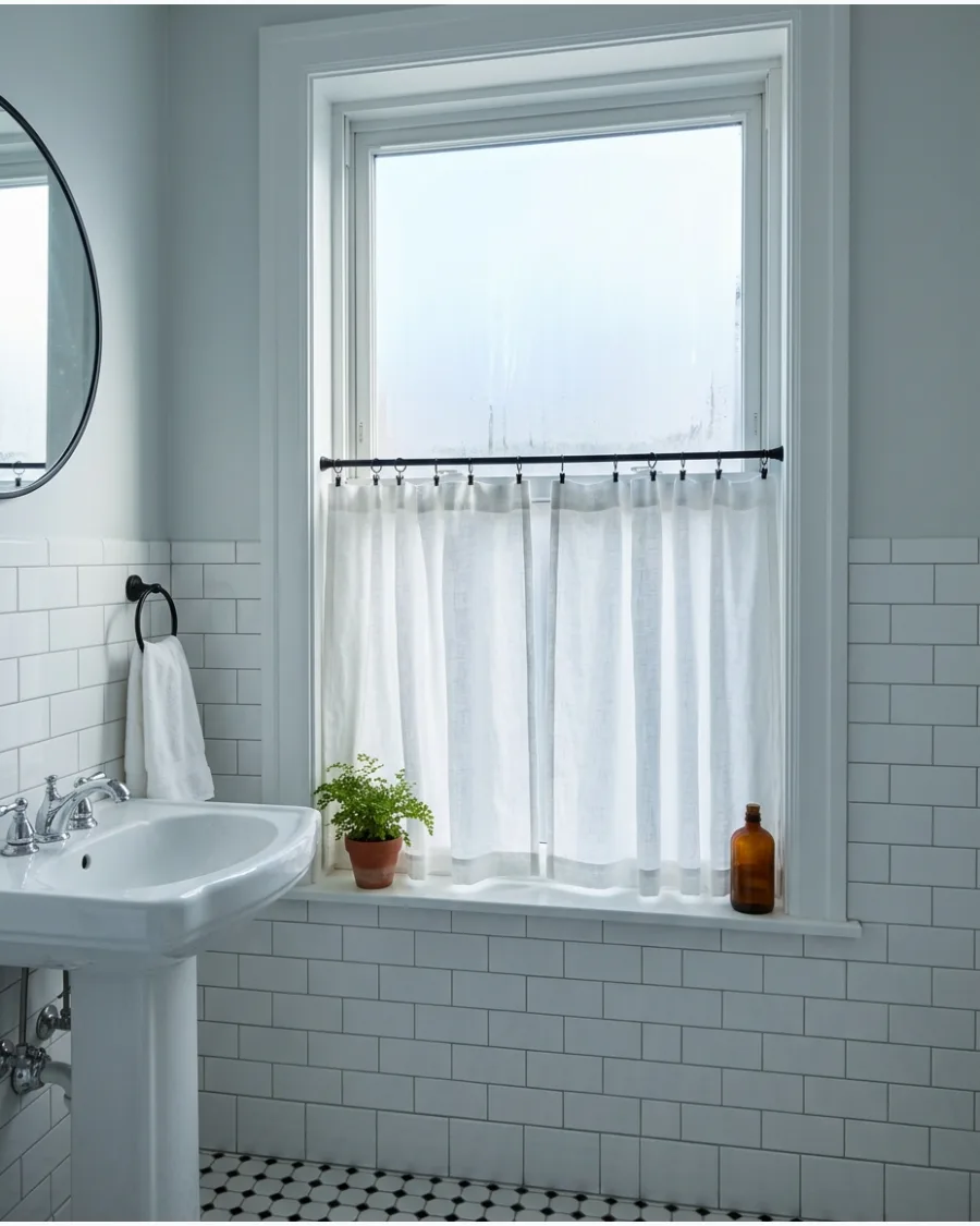 1. White Linen Café Curtains