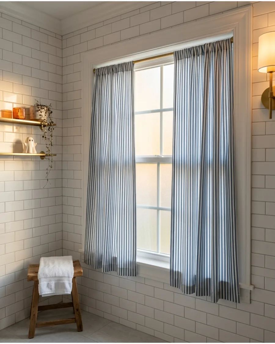 21. Blue Ticking-Stripe Curtains
