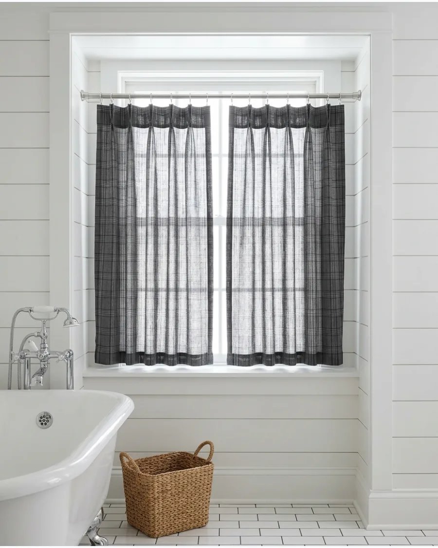 29. Thin Plaid Bathroom Curtains
