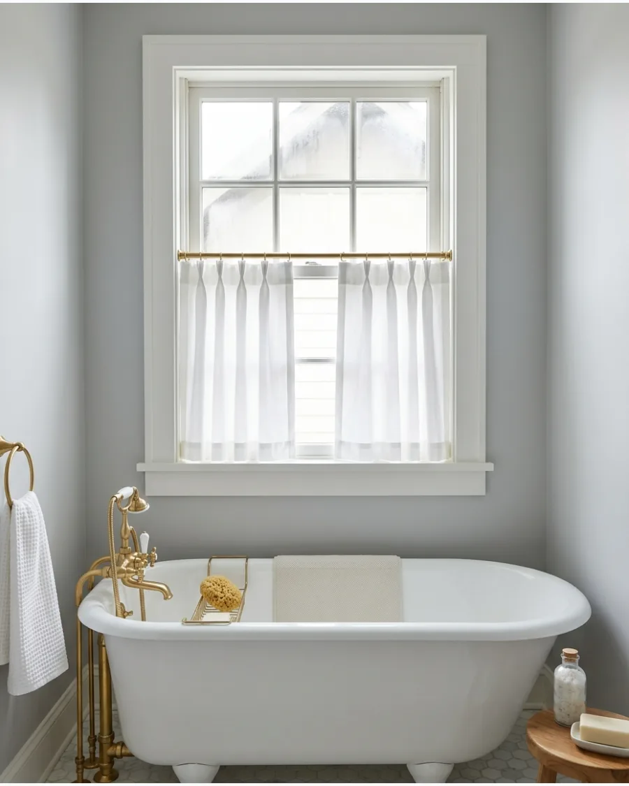 47. Short Curtains Above a Bathtub