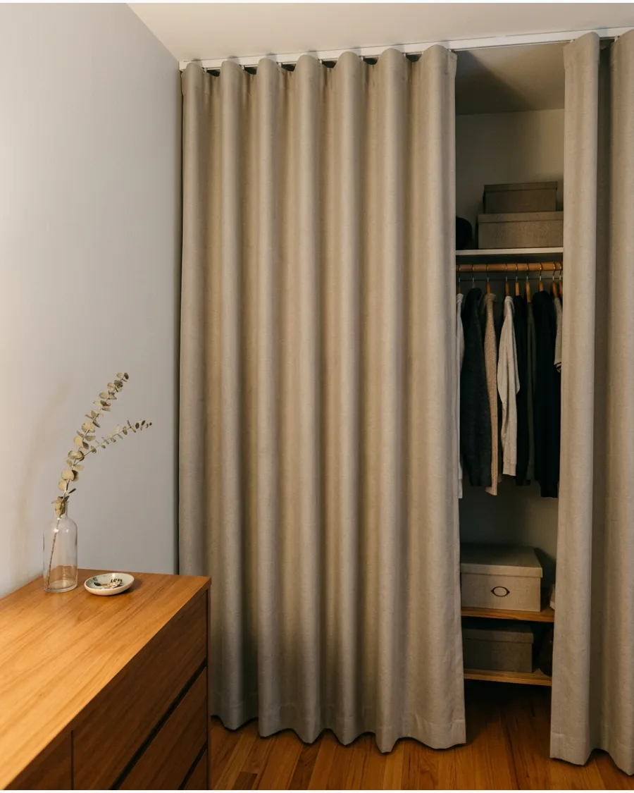 10. Greige Ripple-Fold Curtains