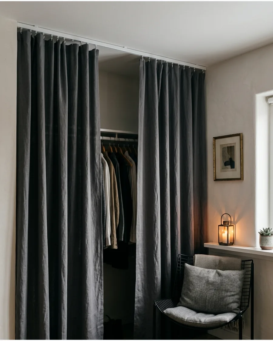11. Ceiling-Track Closet Curtains