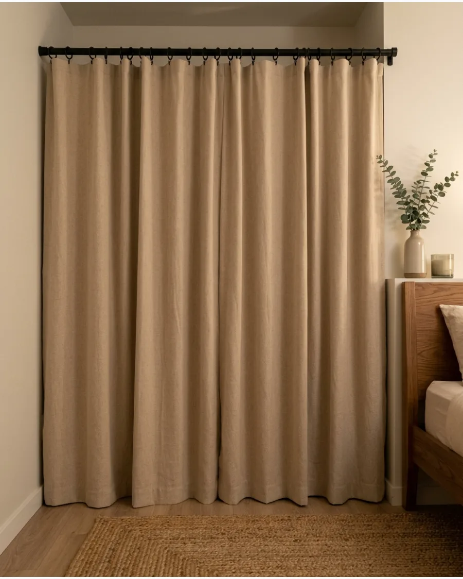 2. Warm Beige Closet Curtains