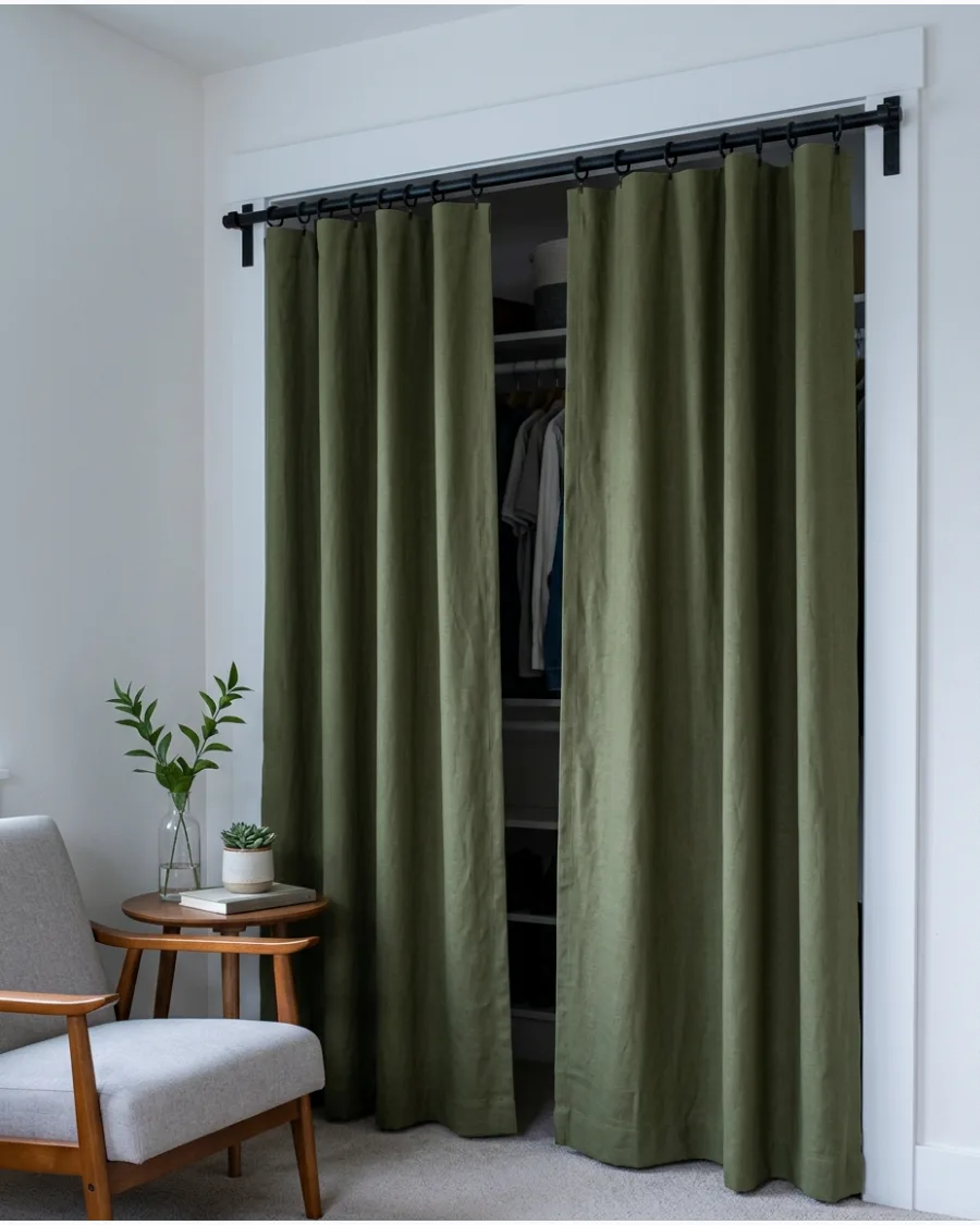 26. Olive Green Closet Curtains