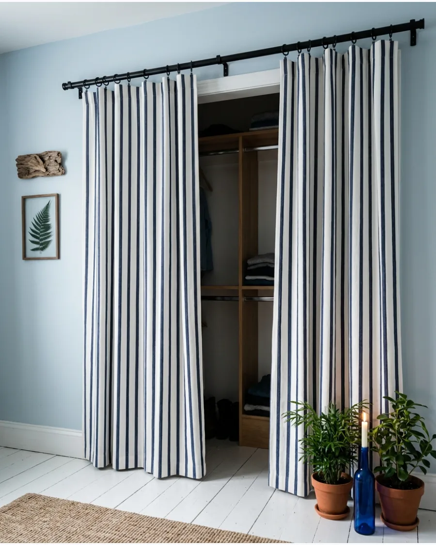 29. Vertical Striped Closet Curtains