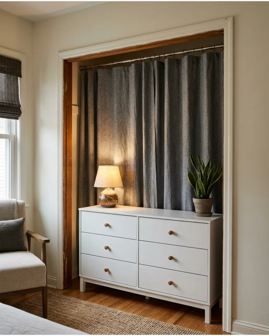 43. Closet Curtains Behind a Dresser