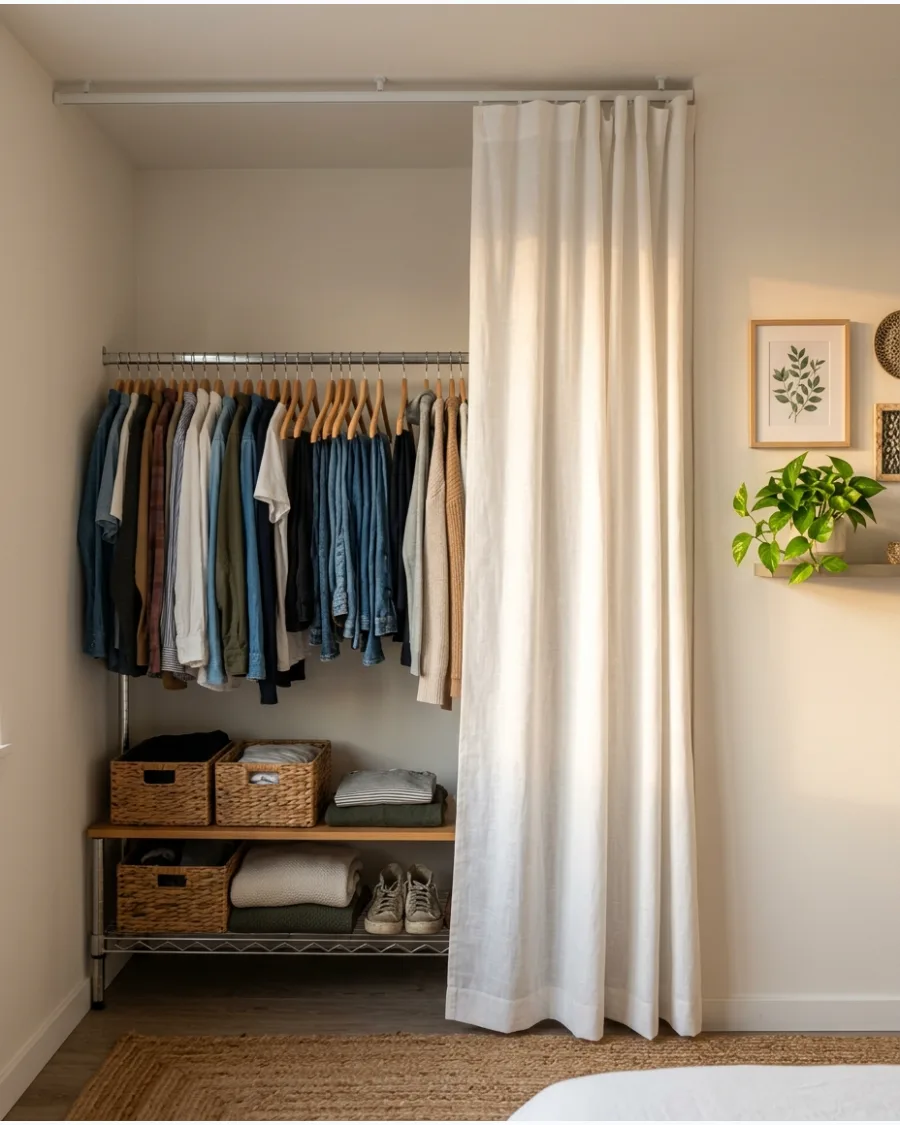 44. Curtain-Covered Clothing Rack