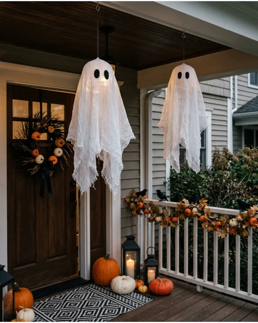 32. Hanging Cheesecloth Ghosts
