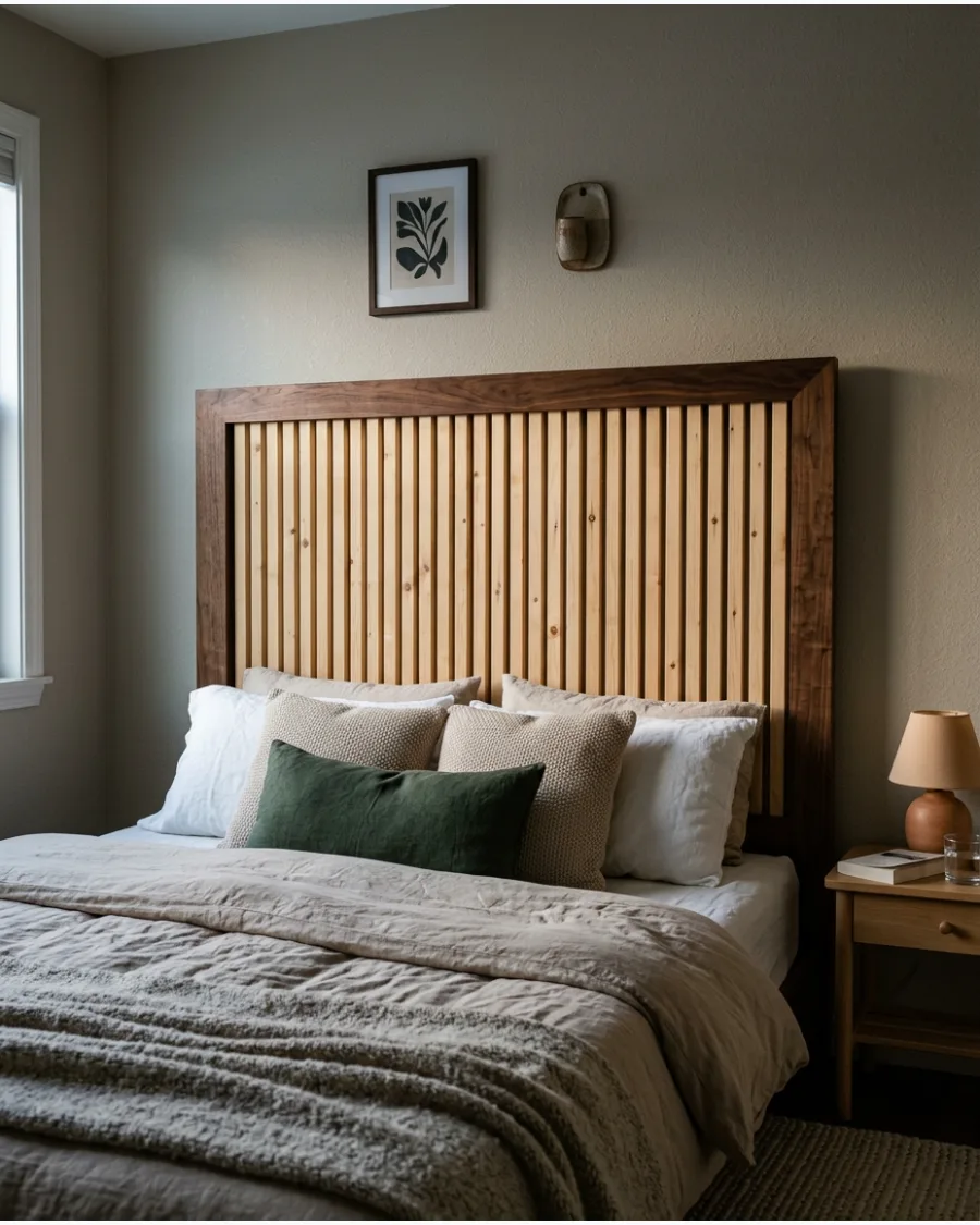 17. Framed Wood Slat Headboard